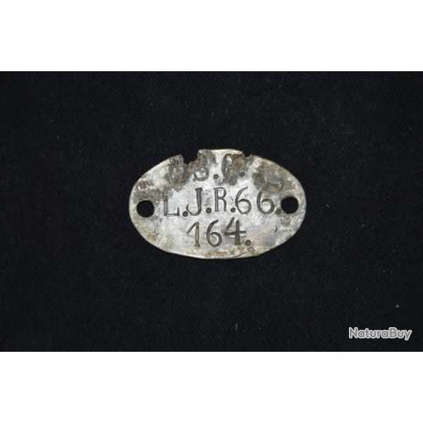 PLAQUE D'IDENTITE ALLEMANDE Mle1878- 3.C.  L.J.R. 66. 164.- 1�WW-GUERRE 1914/1918