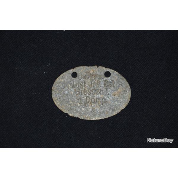 PLAQUE D'IDENTITE ALLEMANDE Mle 1878-UNIFFZ.Ldsl.JnK Bat. Giessen T.1.Comp.4-GUERRE 1914/18-1�WW