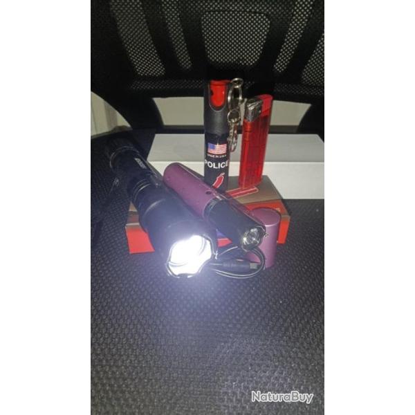 Lot 3 Articles : 2 Shocker neuf chargeur+ Bombe Lacrymogne porte clef 20 ml