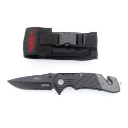 JKR0600 - Couteau de Sauvetage avec Scie - Lame 8 cm 3Cr13MoV - Coupe-Ceinture & &Eacute;tui Nylon