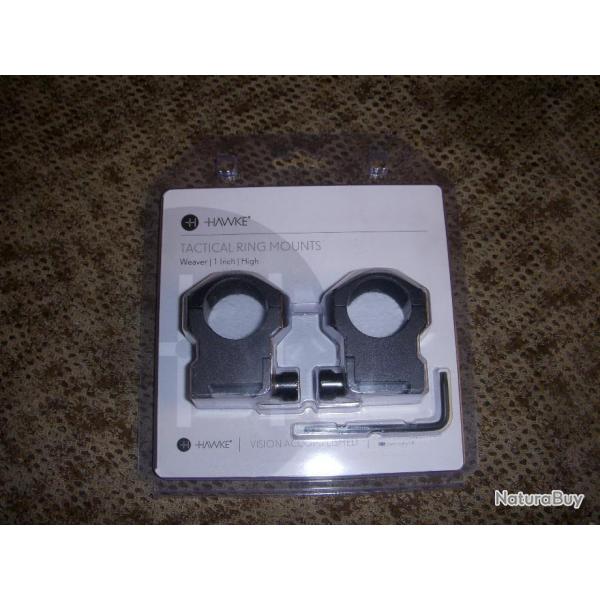 collliers HAWKE s�rie TACTICAL de 25,4 mm pour rail  WEAVER / PICATINNY de 21 mm  hauteur : HIGH