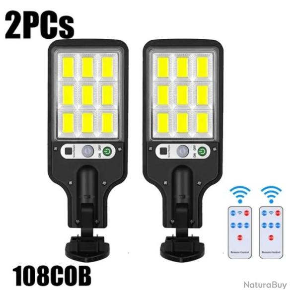 Lampe Lumi�re Solaire Ext�rieure 800W 108COB D�tecteur de Mouvement 3 Modes IP65 Lot de 2