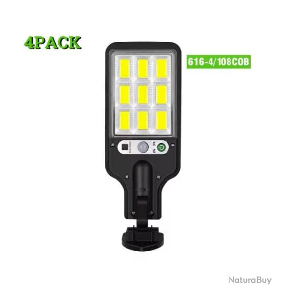 Lampe Lumi�re Solaire Ext�rieure 800W 108COB D�tecteur de Mouvement 3 Modes IP65 + t�l�commande X4