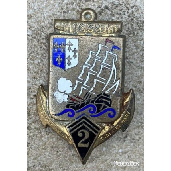 2� Rgt d'Infanterie Coloniale, �mail, guilloch� dor�, flammes rouges