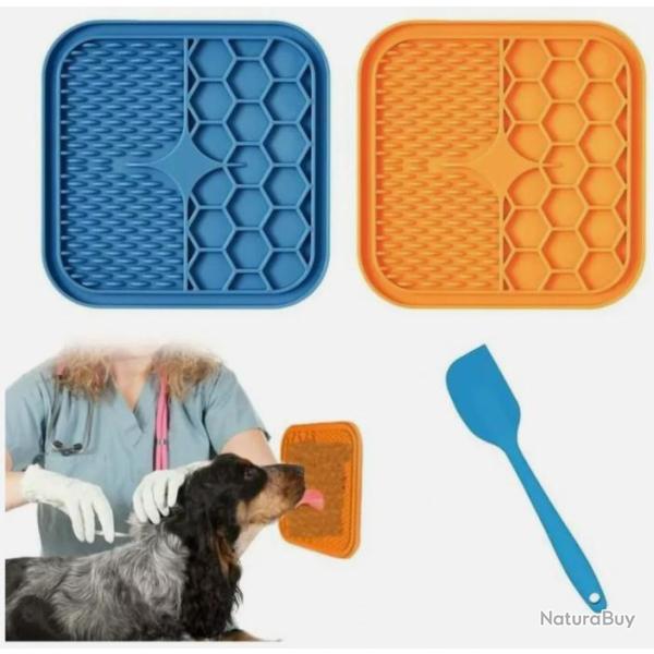 Tapis de L�chage x2 pour Chien Chat sans BPA + 1 Spatule en Silicone Ventouses