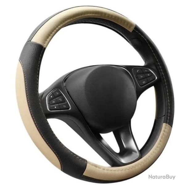 Couvre Volant Antid�rapant Confortable Microfibre Cuir 37-38cm Beige/Noir