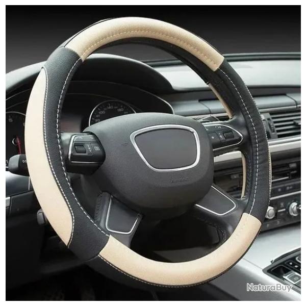 Couvre-Volant Sport en Similicuir - Antid�rapant, R�sistant, 38 cm (15'') - Noir & Beige