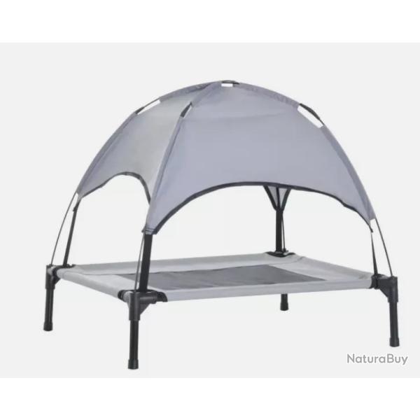 Lit sur Pieds Parasol pour Chien Tissu Oxford Micro-perfor� Grand Confort Gris & Noir 61x46x61 cm