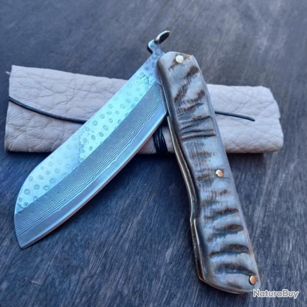 Unique et Splendide Couteau JAPONAIS HIGONOKAMI DAMAS Manche en Corne de B�lier