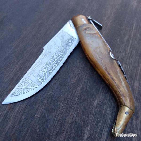 Ancien Couteau � Palme Espagnol Manche en corne