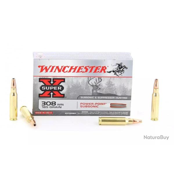 Munitions WINCHESTER calibre 308 Win Power Point Subsonic 185gr - 12g x20