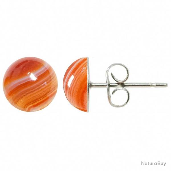 Boucles d'oreilles puces avec cabochon rond en agate teint�e orange