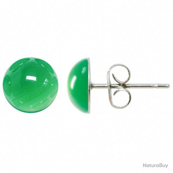 Boucles d'oreilles puces avec cabochon rond en onyx vert
