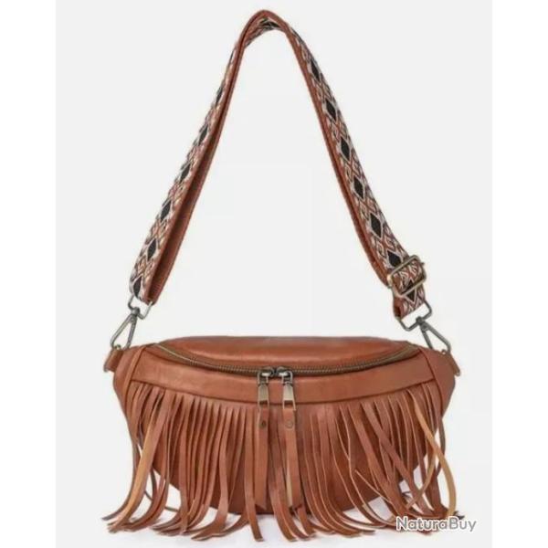 Sac Banane Femme en Similicuir - Fermeture �clair, Mode Vintage, Marron - 32x3x16 cm