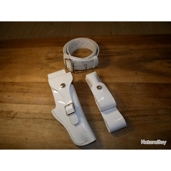 Ensemble Blanc, Ceinturon, Holster, Porte Lacrymo origine police nationale (pour revolver 3")