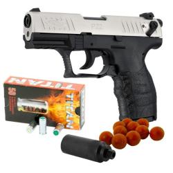 Pack d&eacute;fense "PISTOLET WALTHER P22Q" CALIBRE 9MM PAK + MUNITIONS - NICKELE