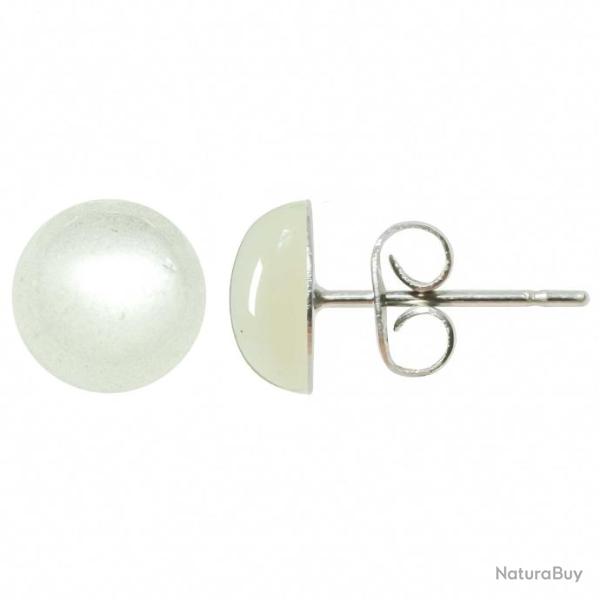 Boucles d'oreilles puces avec cabochon rond en pierre de lune blanche