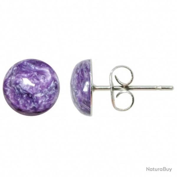 Boucles d'oreilles puces avec cabochon rond en charo�te