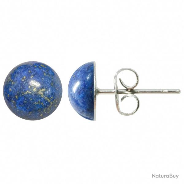Boucles d'oreilles puces avec cabochon rond en lapis-lazuli