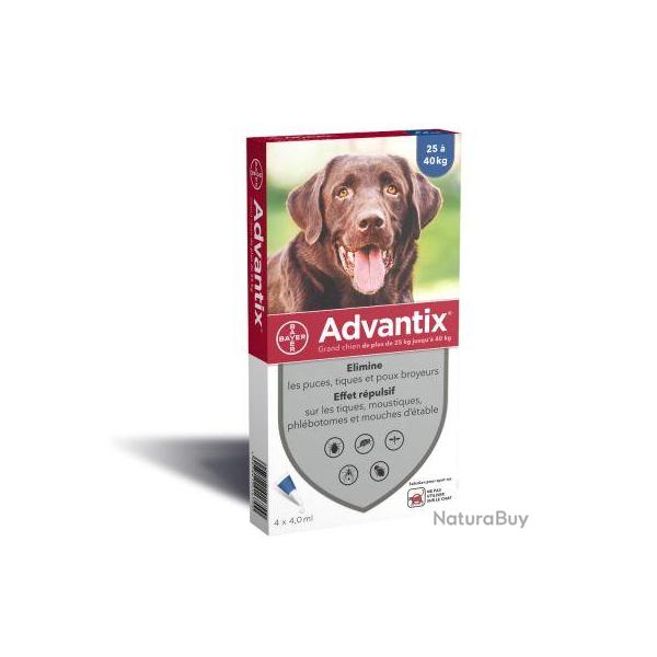 ADVANTIX GRAND CHIEN X4 PIPETTES DE 4.0ML POUR CHIEN DE 25 A 40KGS