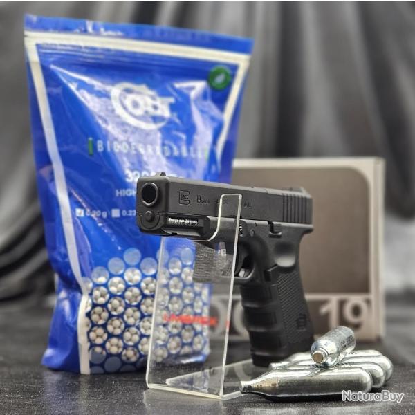 PACK PR�T A TIRER PISTOLET GLOCK 19 GEN4 MOS - BBS 6MM CO2 - BLACK