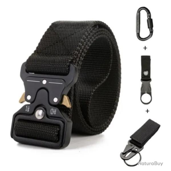 Ceinture Tactique Militaire Nylon R�glable Boucle M�tallique D�gagement Rapide 3.8 cm Largeur Noir
