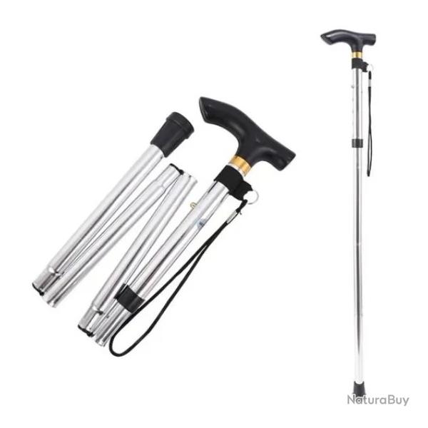 B�ton de Marche Pliable en Aluminium R�glable - Argent - Base Antid�rapante - 85 � 95 cm