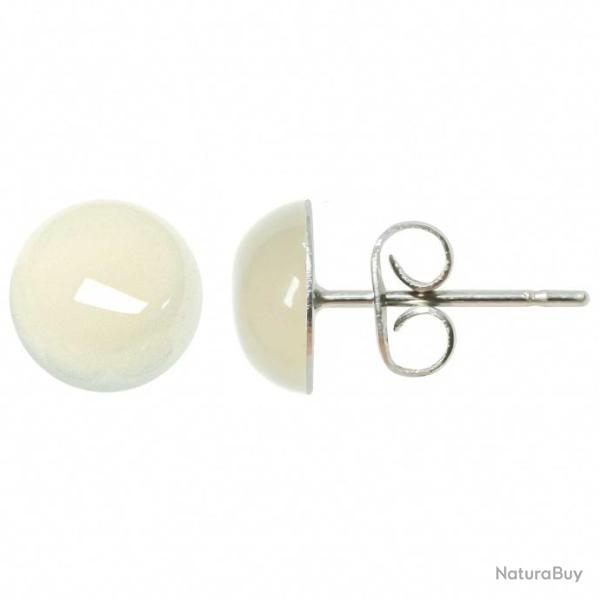 Boucles d'oreilles puces avec cabochon rond en agate blanche translucide