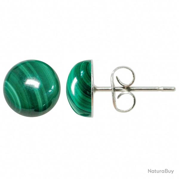 Boucles d'oreilles puces avec cabochon rond en malachite