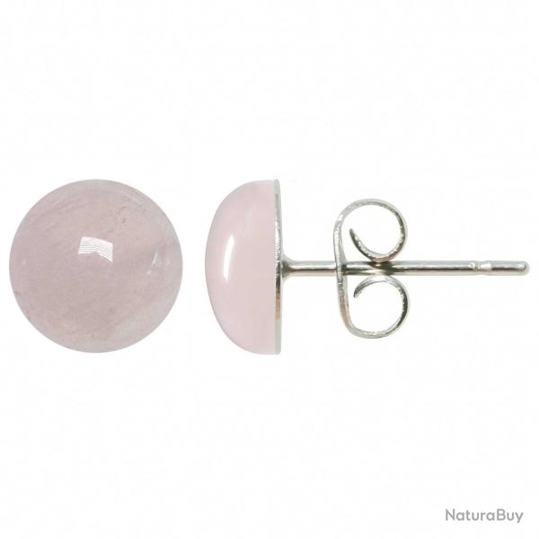 Boucles d'oreilles puces avec cabochon rond en quartz rose