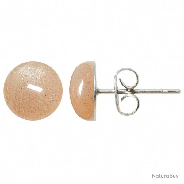 Boucles d'oreilles puces avec cabochon rond en pierre de soleil