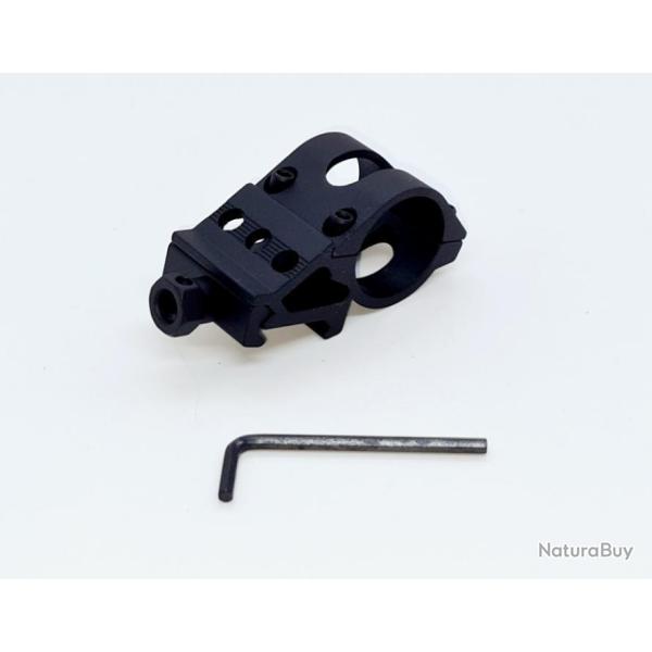 FIXATION PICATINNY UNIVERSEL POUR LAMPE TACTIQUE AVEC REVETEMENT ANTI TRACES [PEINTURE] NOIR NEUF.