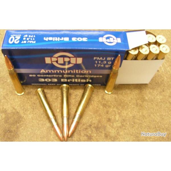 Cartouches PPU Calibre 303 BRITISH FMJBT 174grs - Boite de 20 unit�s