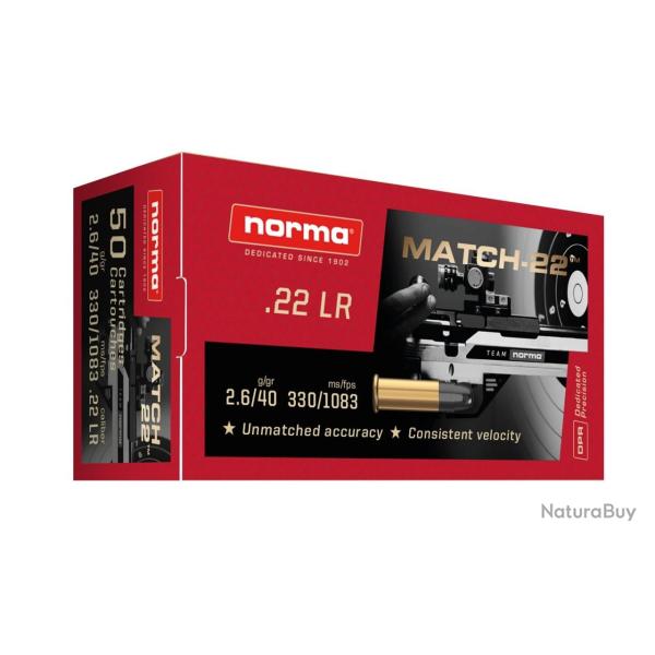 Cartouches NORMA MATCH-22 LRN PLOMB - Calibre 22LR - Boite de 50 unit�s