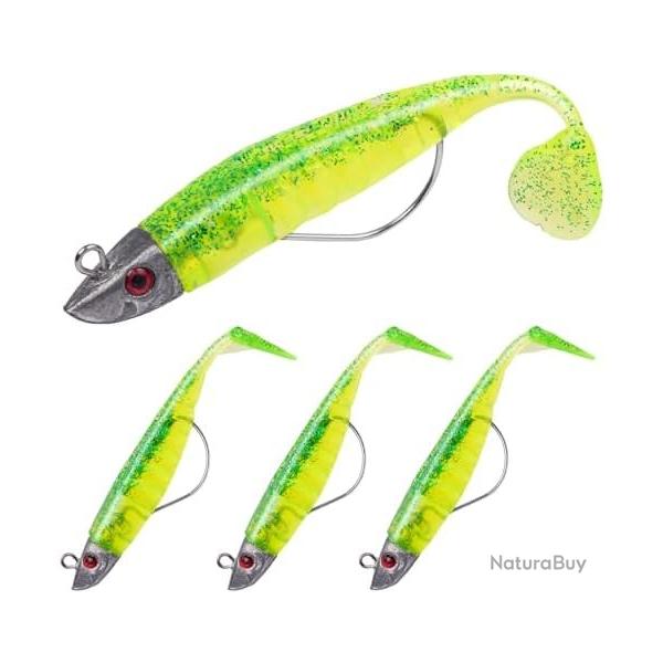 Leurres Peche Souples 13cm 27gr Mer Carnassier Bar Truite Marigane T-Tail Prejigged 3pi�ces