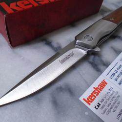 Couteau Kershaw Enhance A/O Lame Acier Inox Manche Bois Liner Lock Clip KS1419