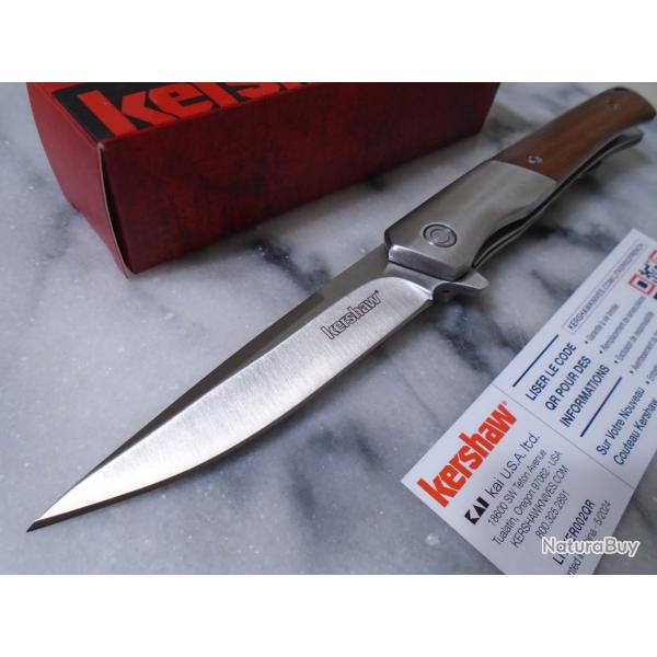 Couteau Kershaw Enhance A/O Lame Acier Inox Manche Bois Liner Lock Clip KS1419