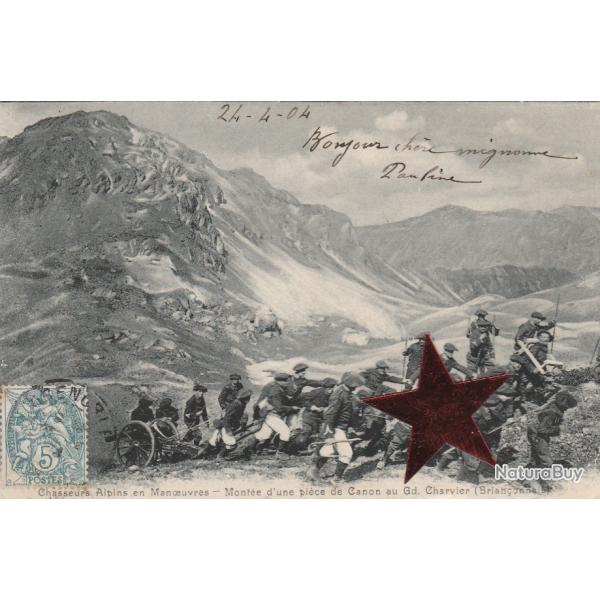 CPA -Militaria - Chasseurs Alpins en Manoeuvres - Mont�e de Canon au Gd. Charvier- N�007