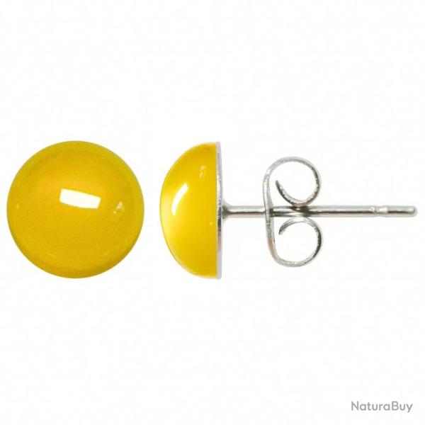 Boucles d'oreilles puces avec cabochon rond en agate teint�e jaune