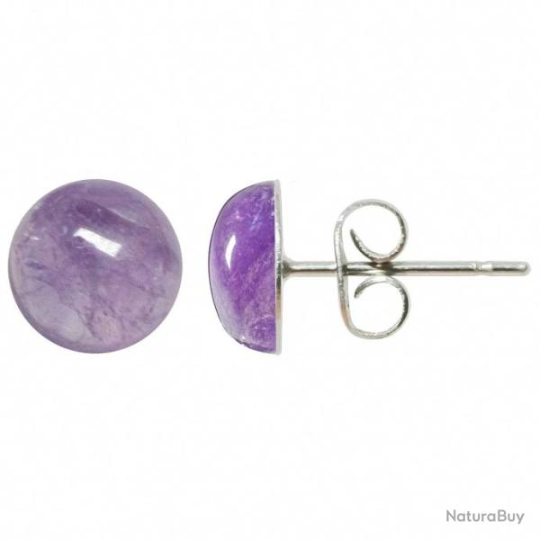 Boucles d'oreilles puces avec cabochon rond en am�thyste