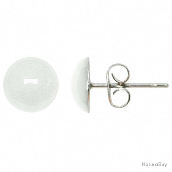 Boucles d'oreilles puces avec cabochon rond en jade blanc