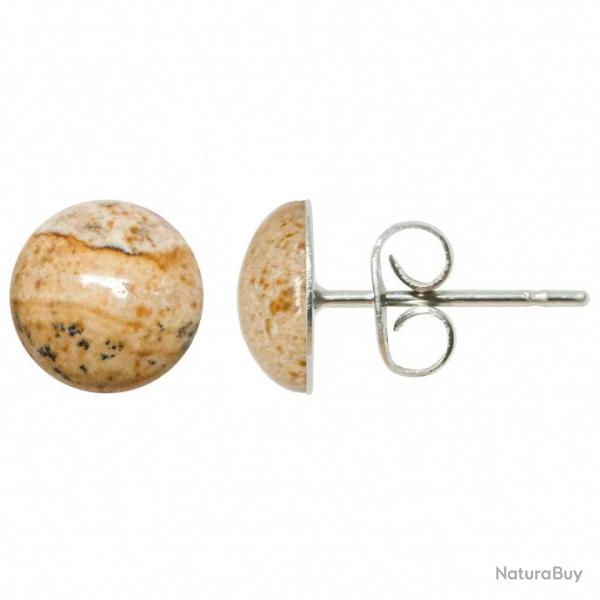 Boucles d'oreilles puces avec cabochon rond en jaspe paysage