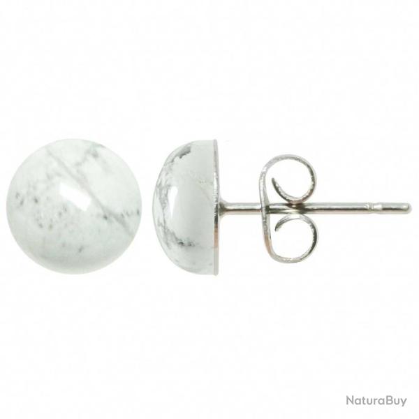 Boucles d'oreilles puces avec cabochon rond en howlite