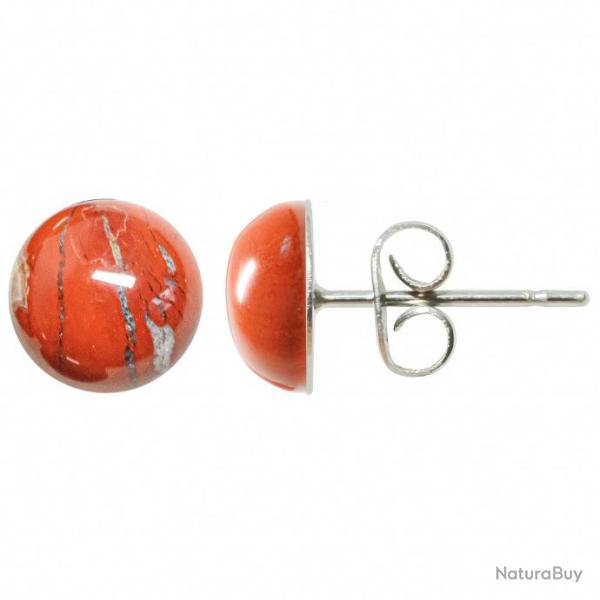 Boucles d'oreilles puces avec cabochon rond en jaspe rouge