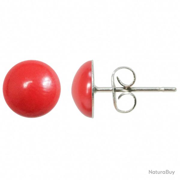 Boucles d'oreilles puces avec cabochon rond en bambou des mers