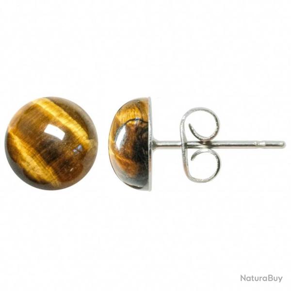 Boucles d'oreilles puces avec cabochon rond en oeil de tigre
