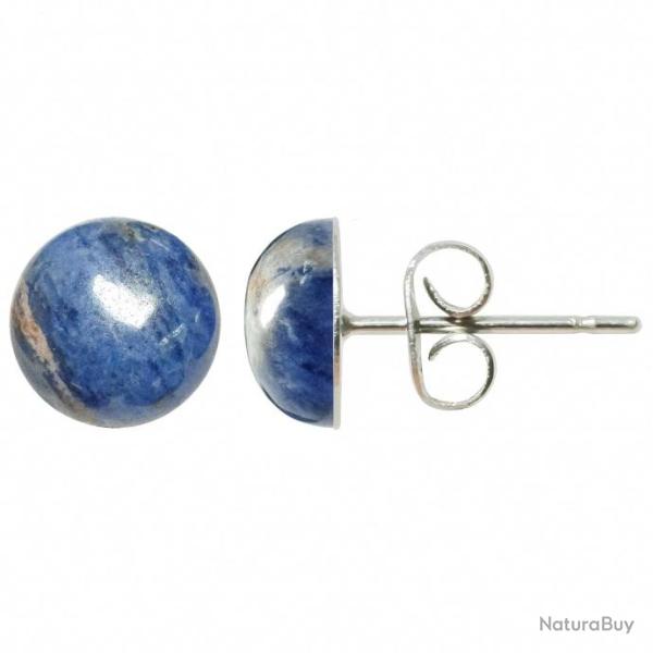 Boucles d'oreilles puces avec cabochon rond en sodalite