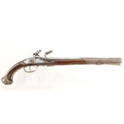 LONG PISTOLET A SILEX ITALIEN DE BERNARDINO POUR L'EXPORT MONTURE ARGENT Tr&egrave;s bon Italie Categorie D