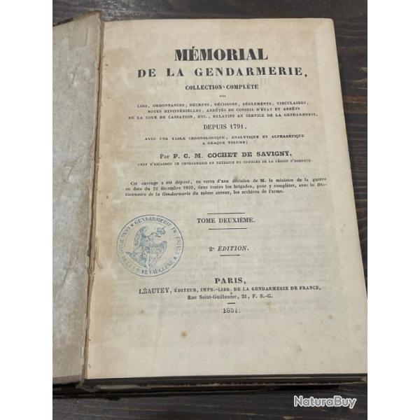 Mmorial de la gendarmerie 1851 tome 1&2