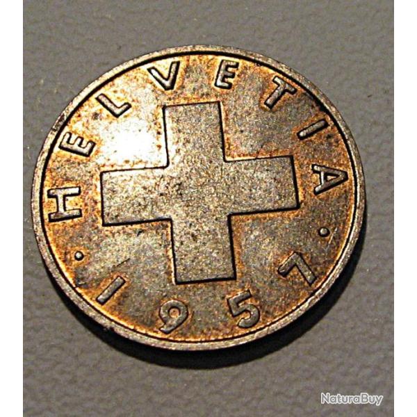 SUISSE piece de 2 rappenhelvetia 1957 B TTB+